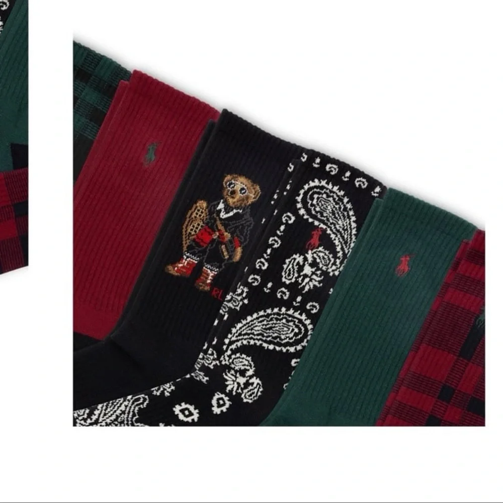 Ralph Lauren Men's Plaid and Paisley Crew Socks - 6 Pack